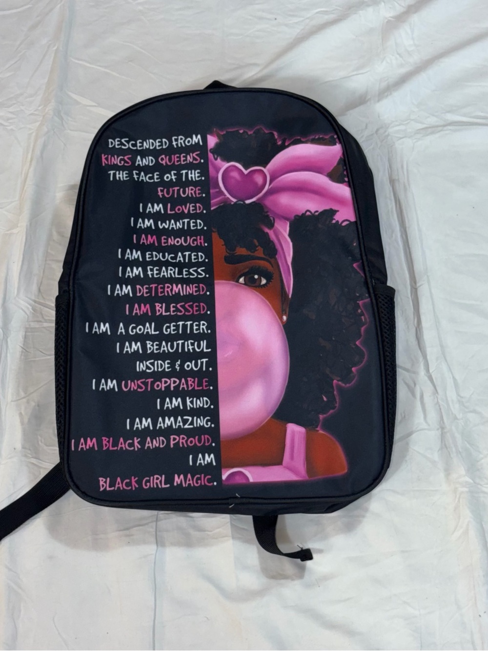 Black Girl Magic Affirmations Backpack School Bookbag Afro Princess Pink NWT OS